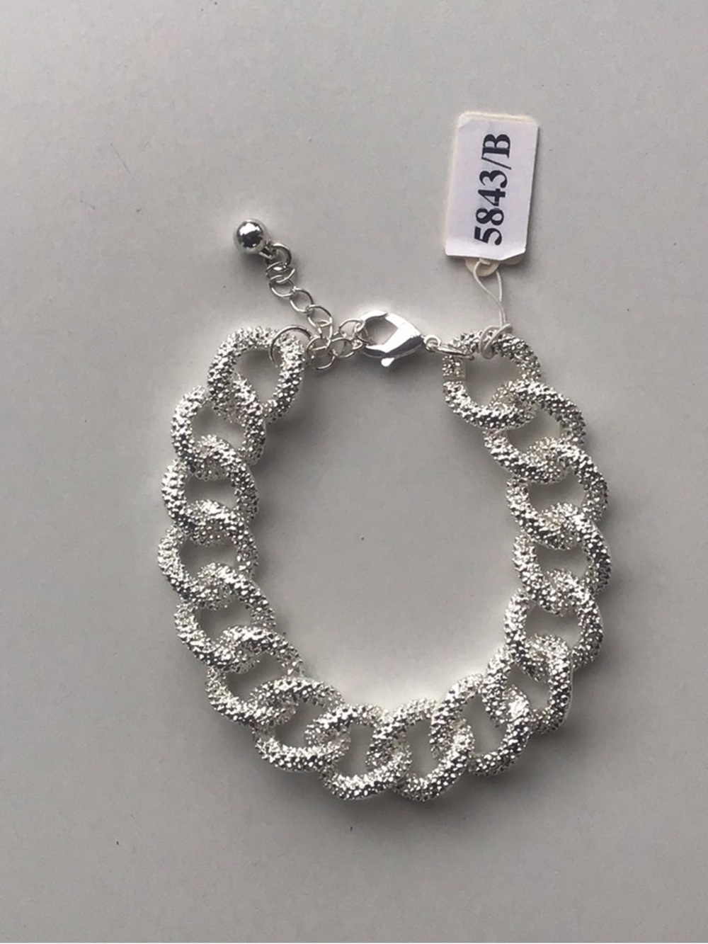 Silver rhinestone chain link chunky Textured Bracelet